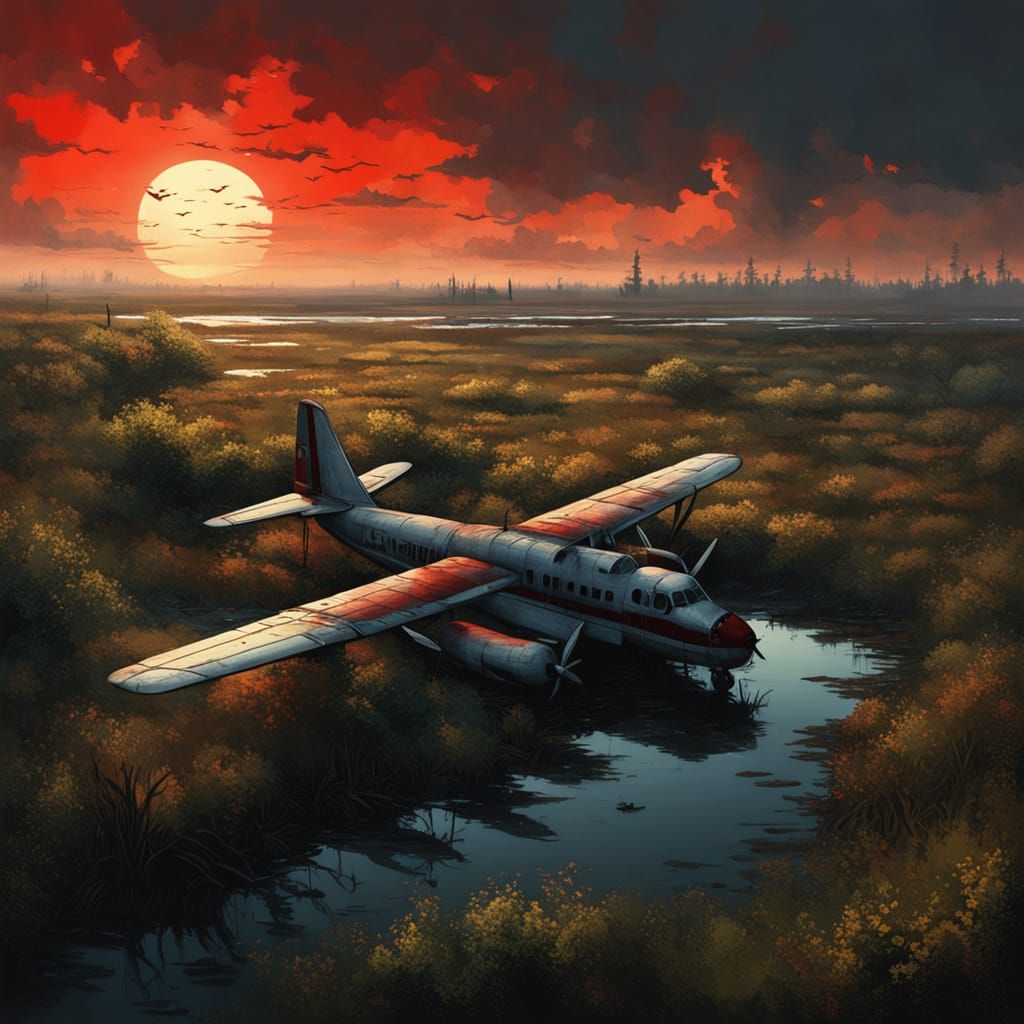 Abandoned Airport Concept Art with Plane Wreck