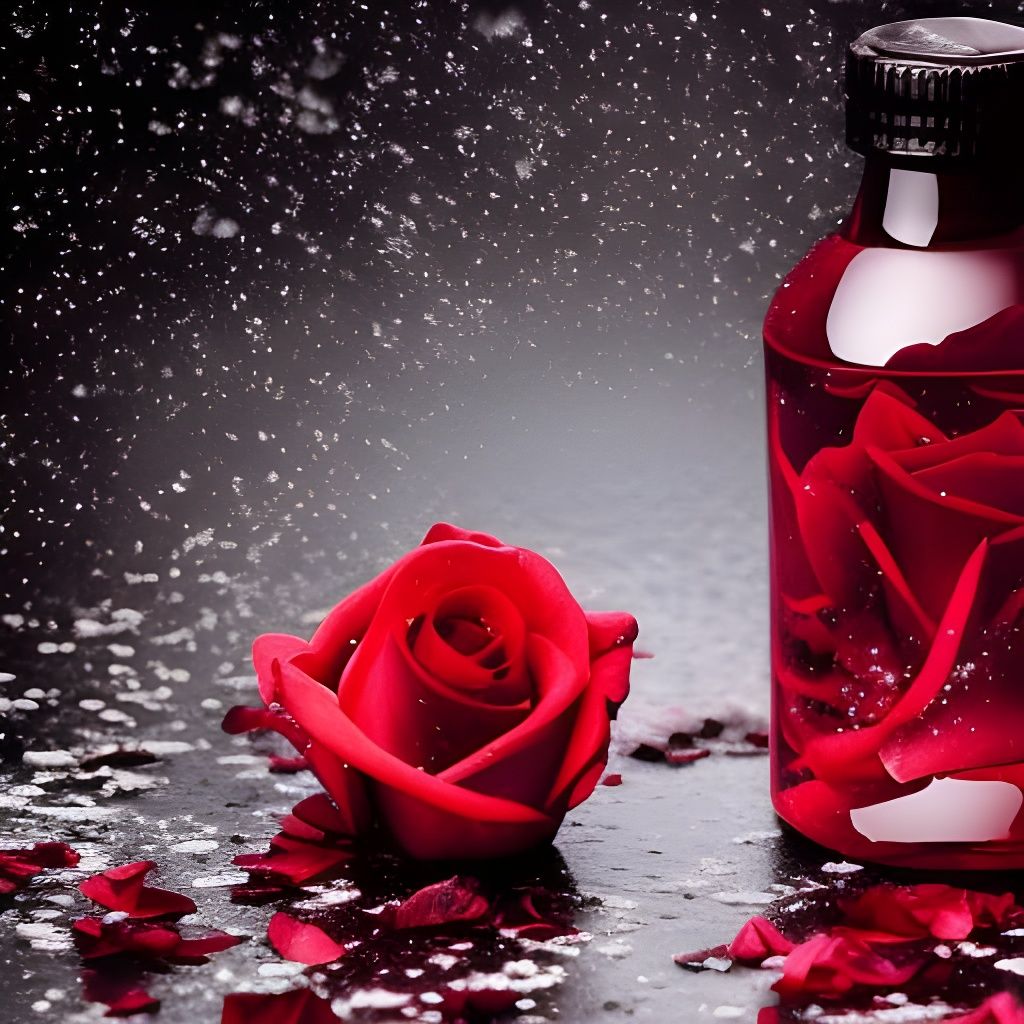 Glowing Red Rose in Glass Bottle: Photorealistic Art