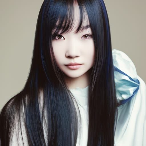 Beautiful Chinese Girl Portrait with Sapphire Hair