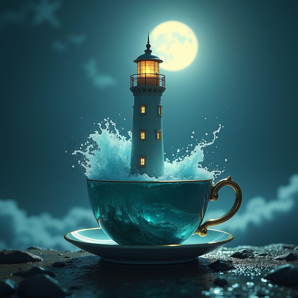 Lighthouse in Teacup: Cyberpunk Ghibli Fusion