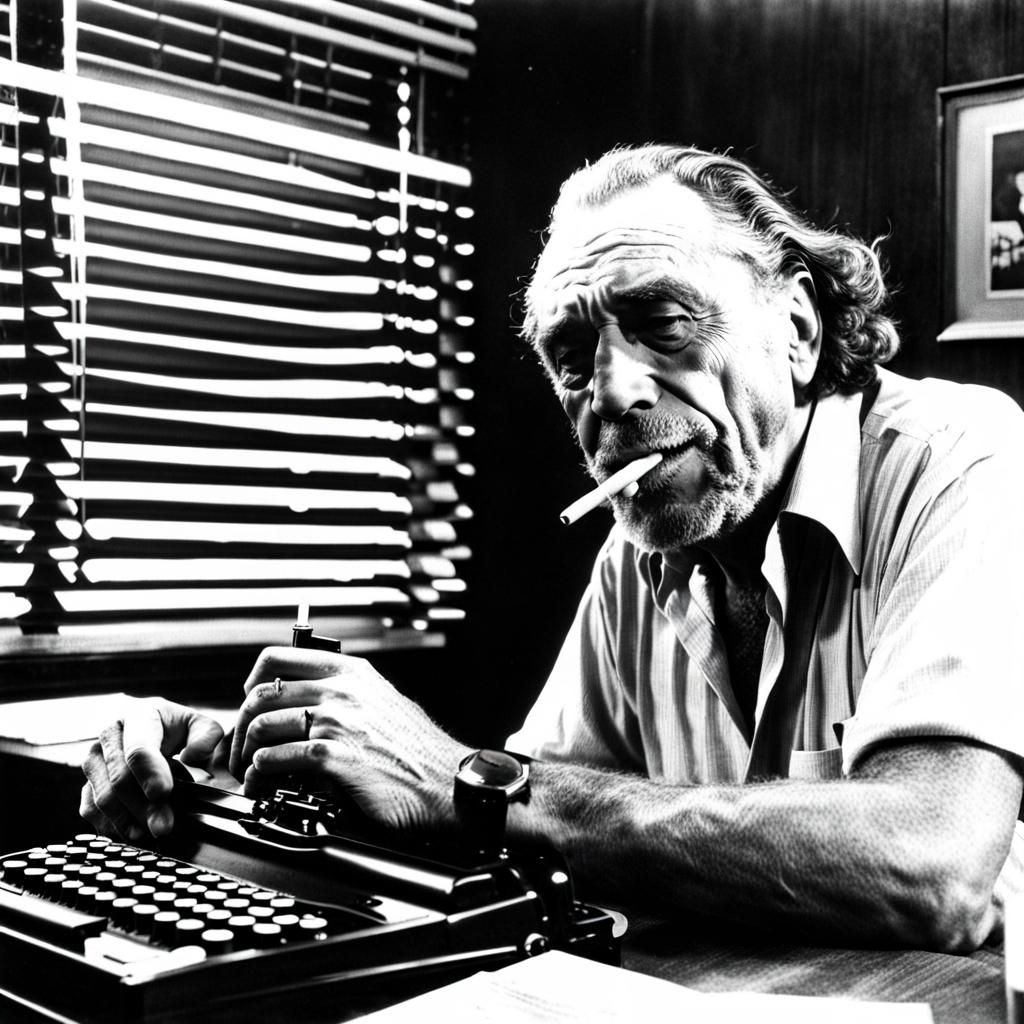 Man with Typewriter, Cigarette, and Window Blinds