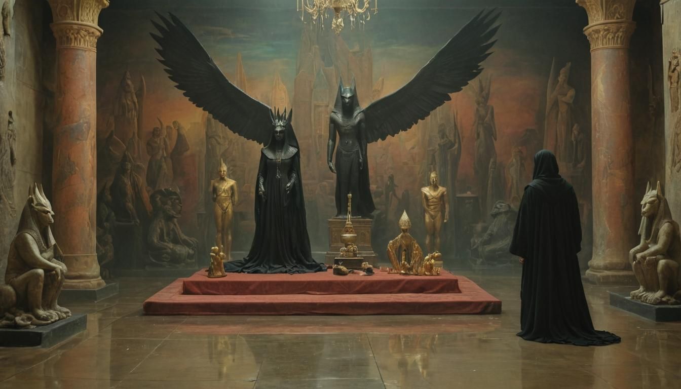 Surreal Farewell Scene in Mystical Temple