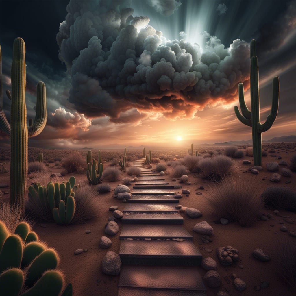 Cloud Stairway to Heaven at Sunset: Hyperrealistic Art