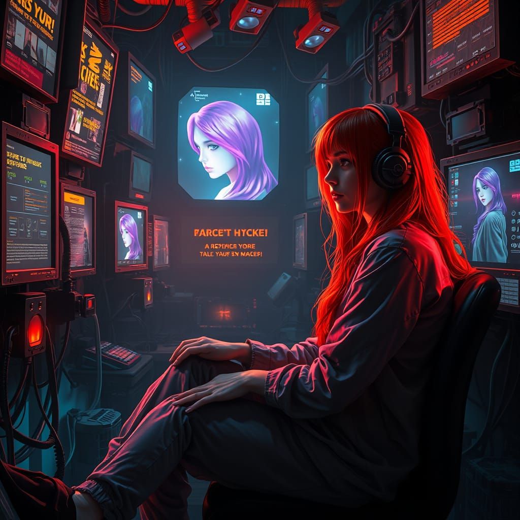 Cyberpunk Hacker Lost in Neon Dreamscape
