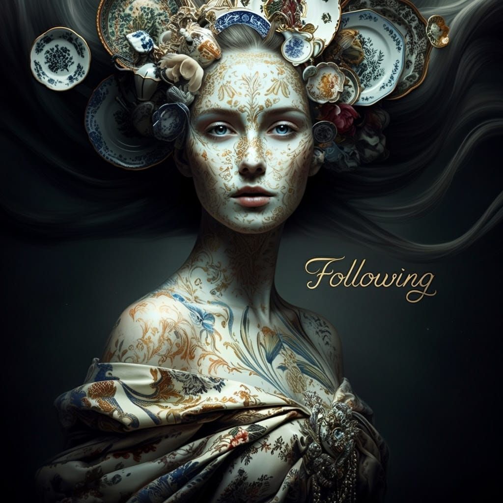 Elegant Portrait of a Woman Composed of Fine China and Rare....