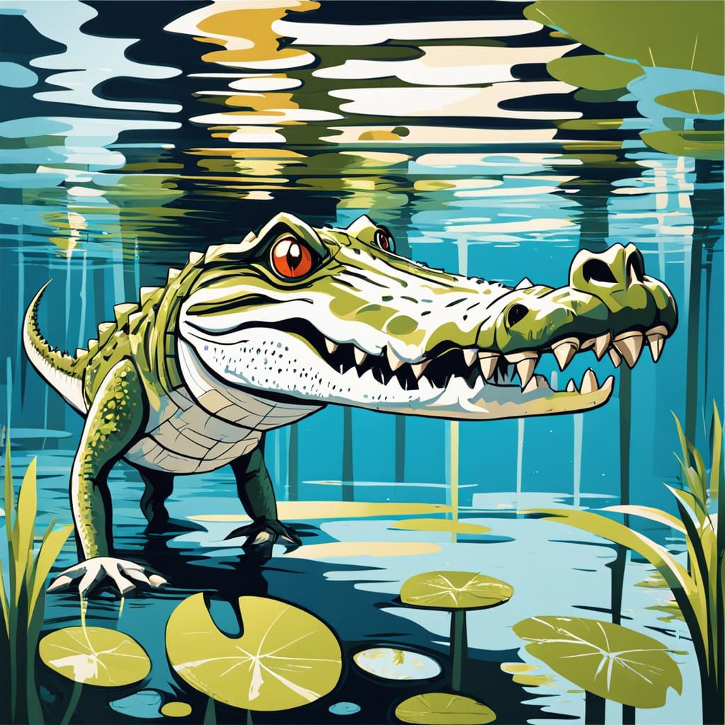 Crocodile Eyes Reflected, Expressionist Painting