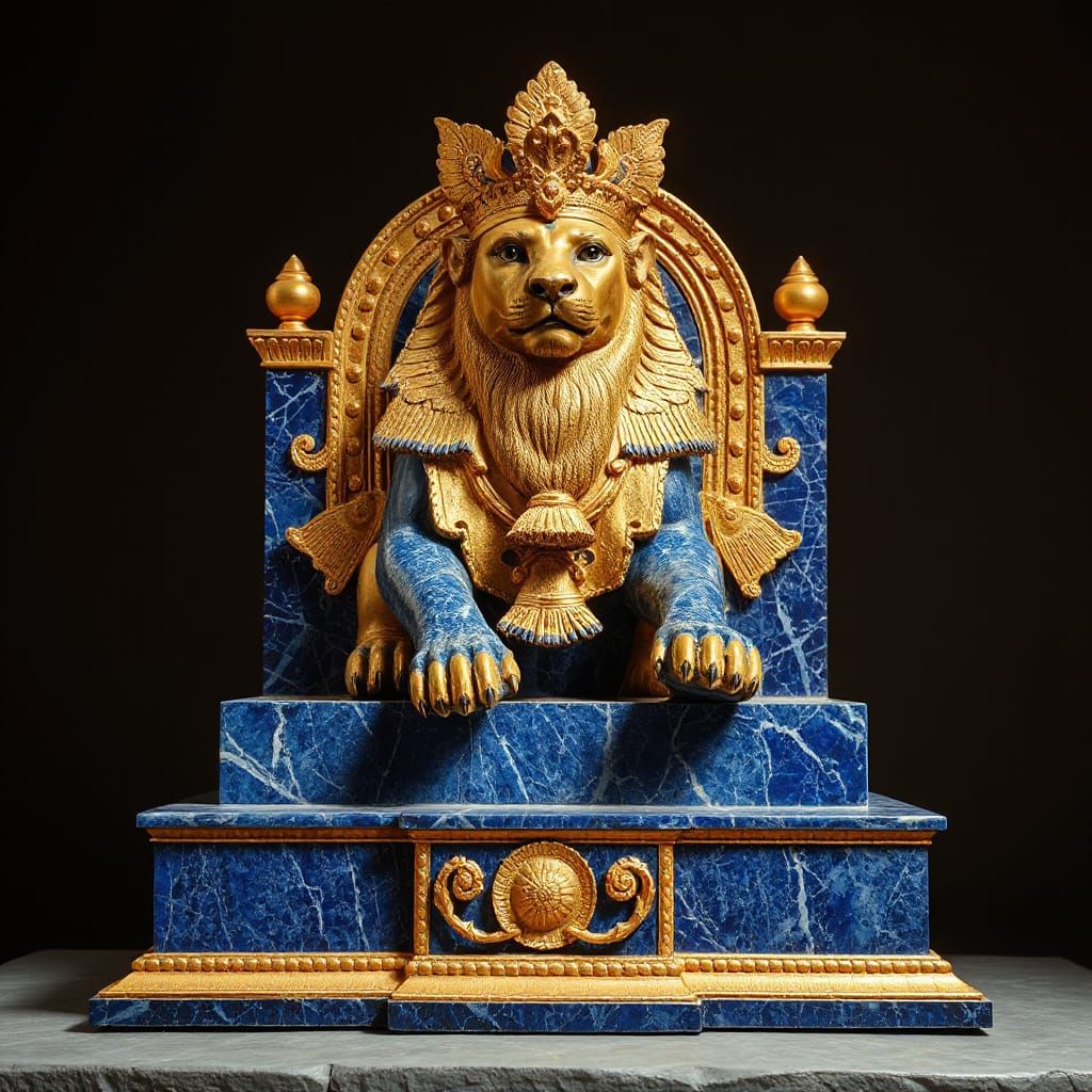 Ancient Babylonian Lion Throne of Lapis Lazuli and Gold