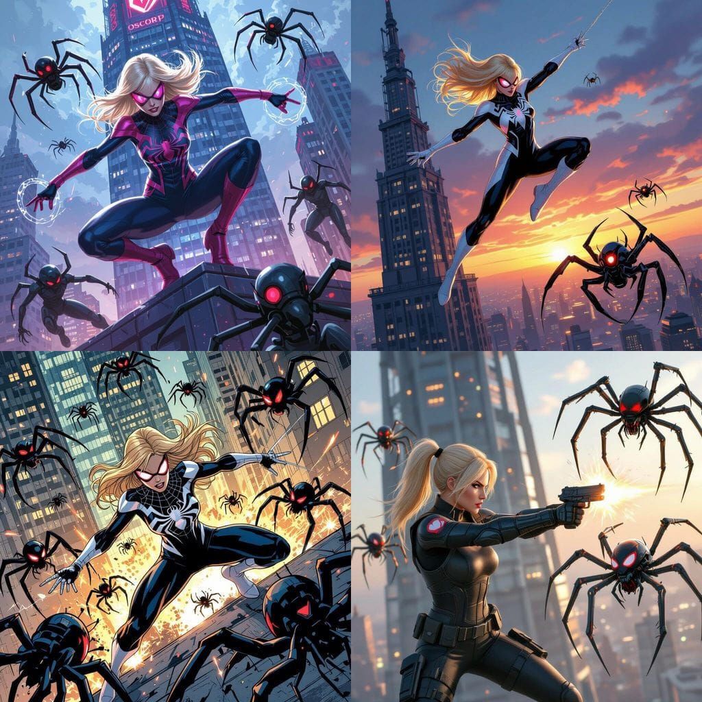 Gwen Stacy Battles Spider Robots Atop Oscorp Tower