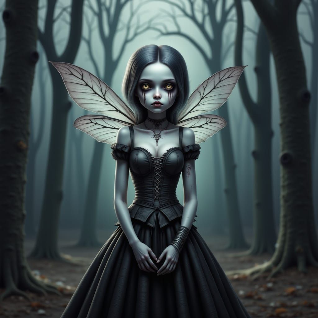 Gothic Pixie Fae in Mystical Moonlit Forest