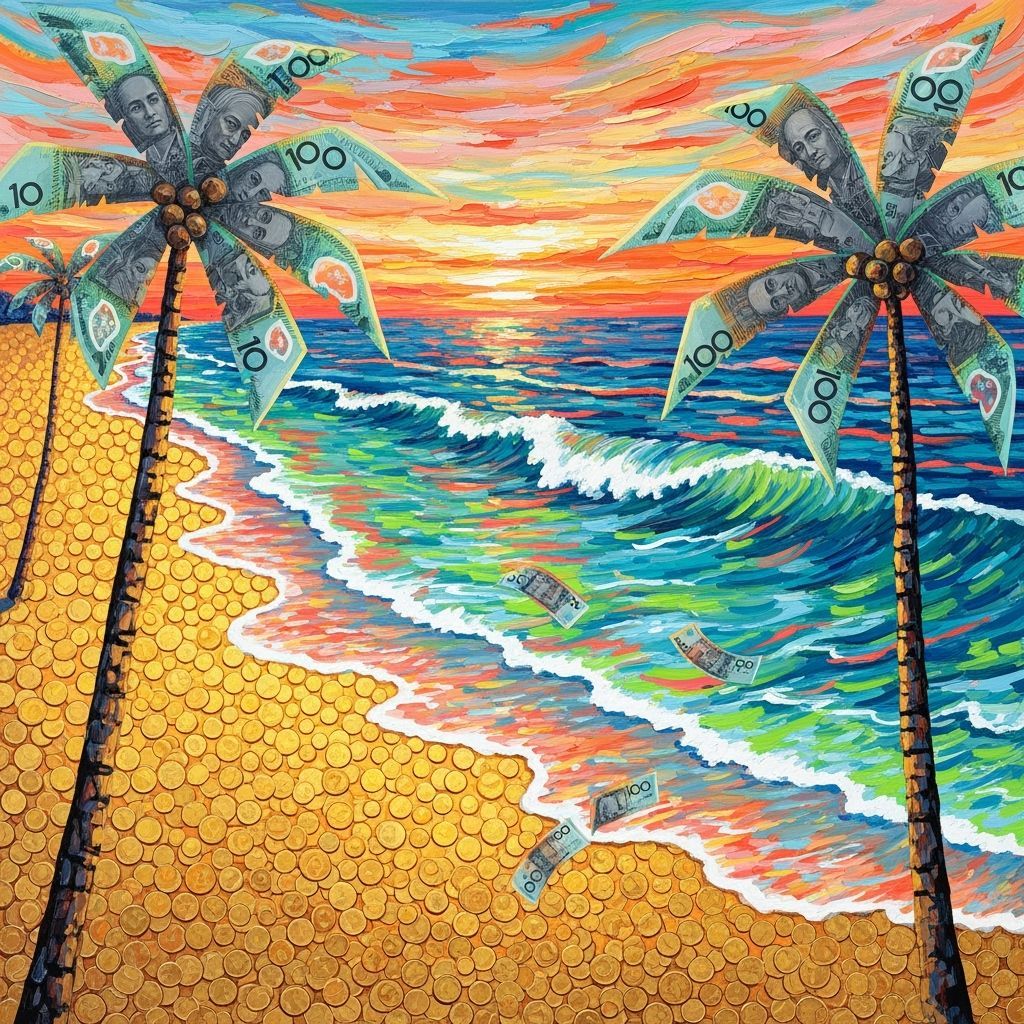 Beach Scene Made of Money and Coins