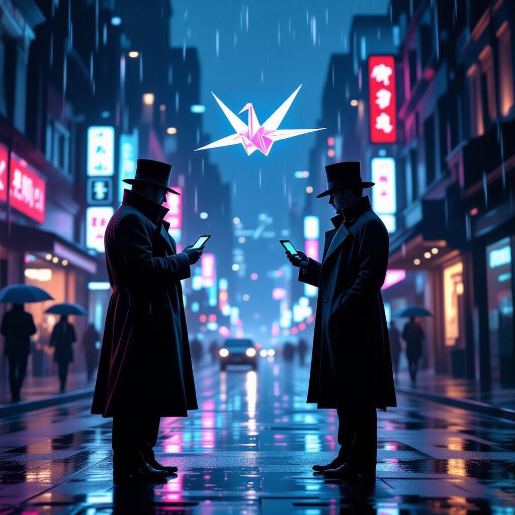 Cyberpunk Detective and Origami Crane