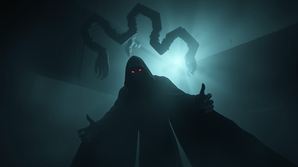 Ominous Figure in Dark Mist: Cinematic Horror