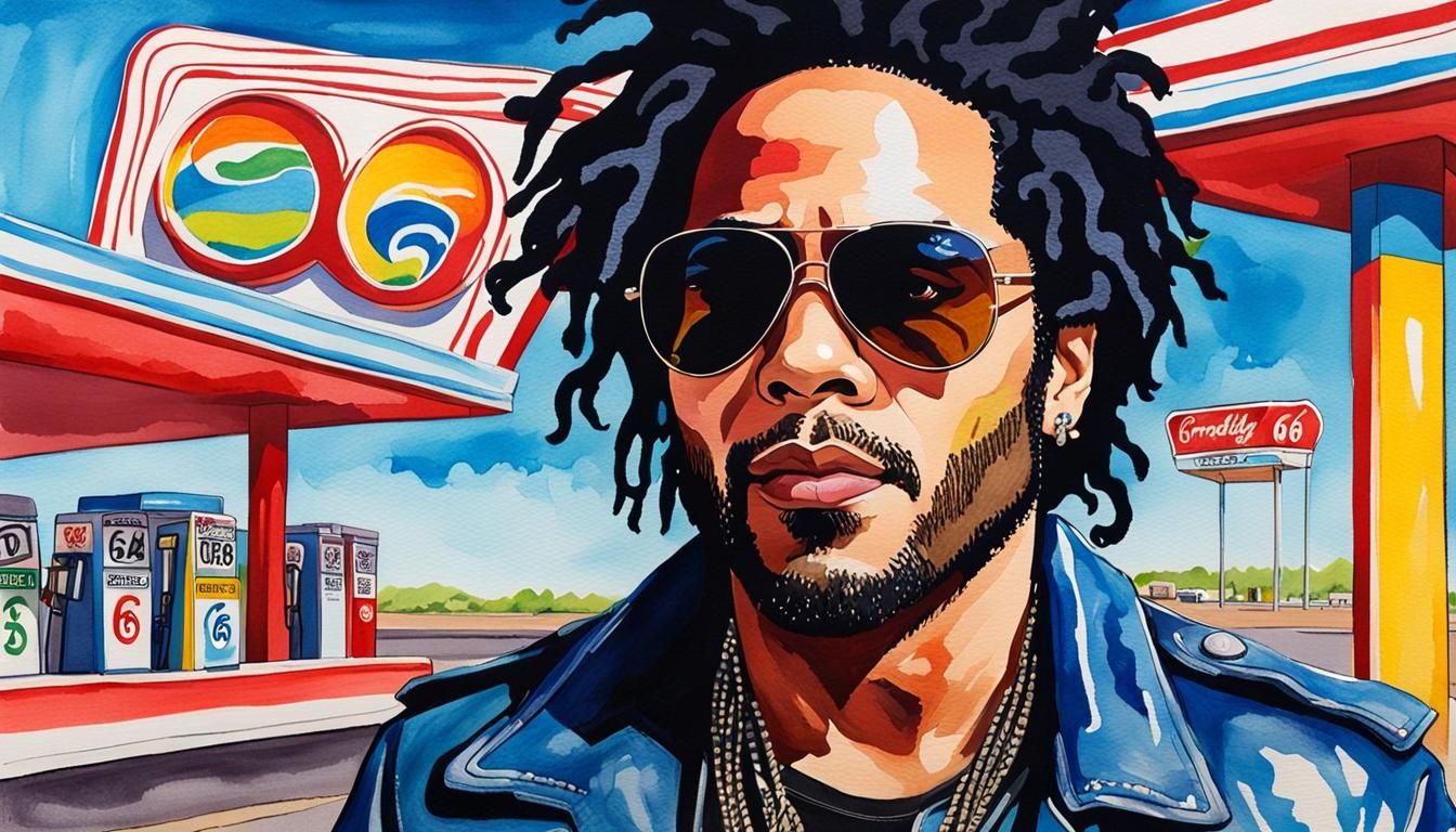 Lenny Kravitz Portrait on Route 66 in Pop Art