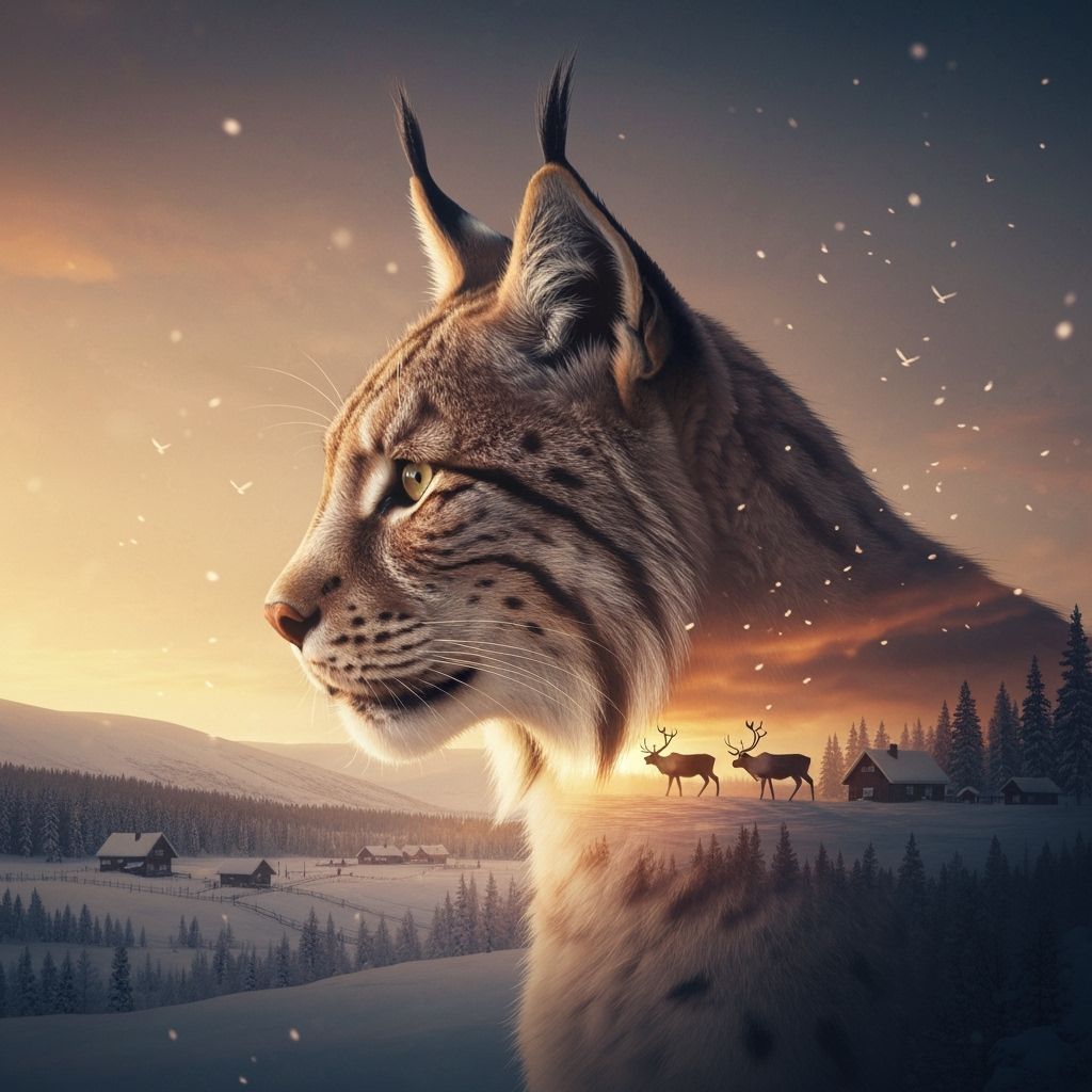 Lynx Blends into Finnish Winter Fells at Sunset