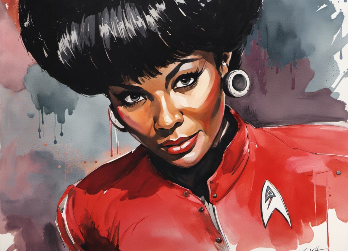 Nyota Uhura Watercolor Illustration in Star Trek Uniform