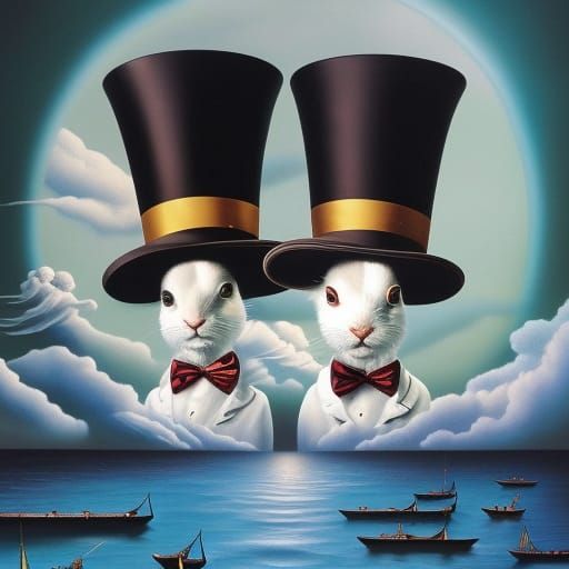 Rabbits Sailing in a Hat, Surreal Digital Art