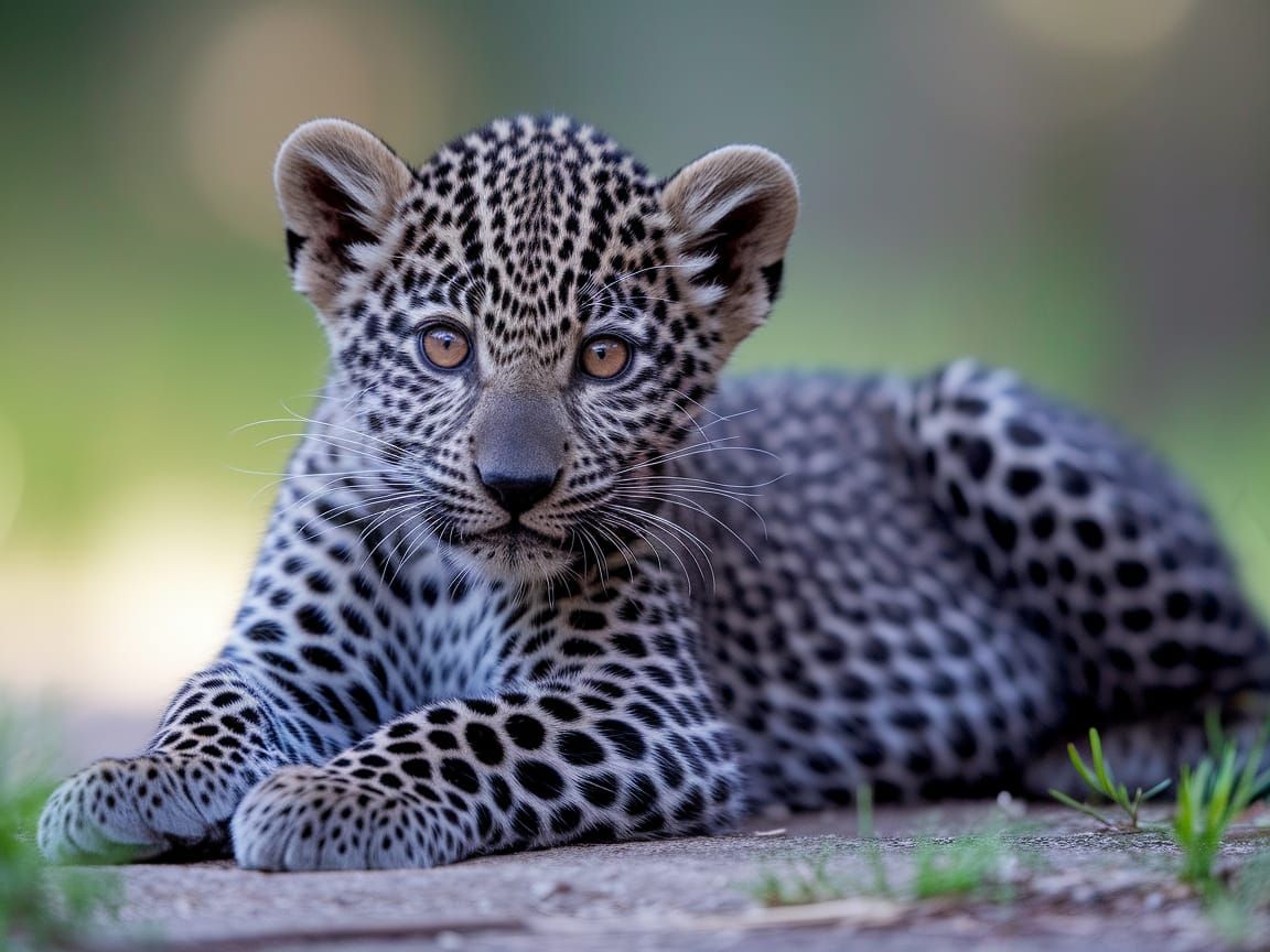 Melanistic Leopard Cub in a Serene Forest Glade