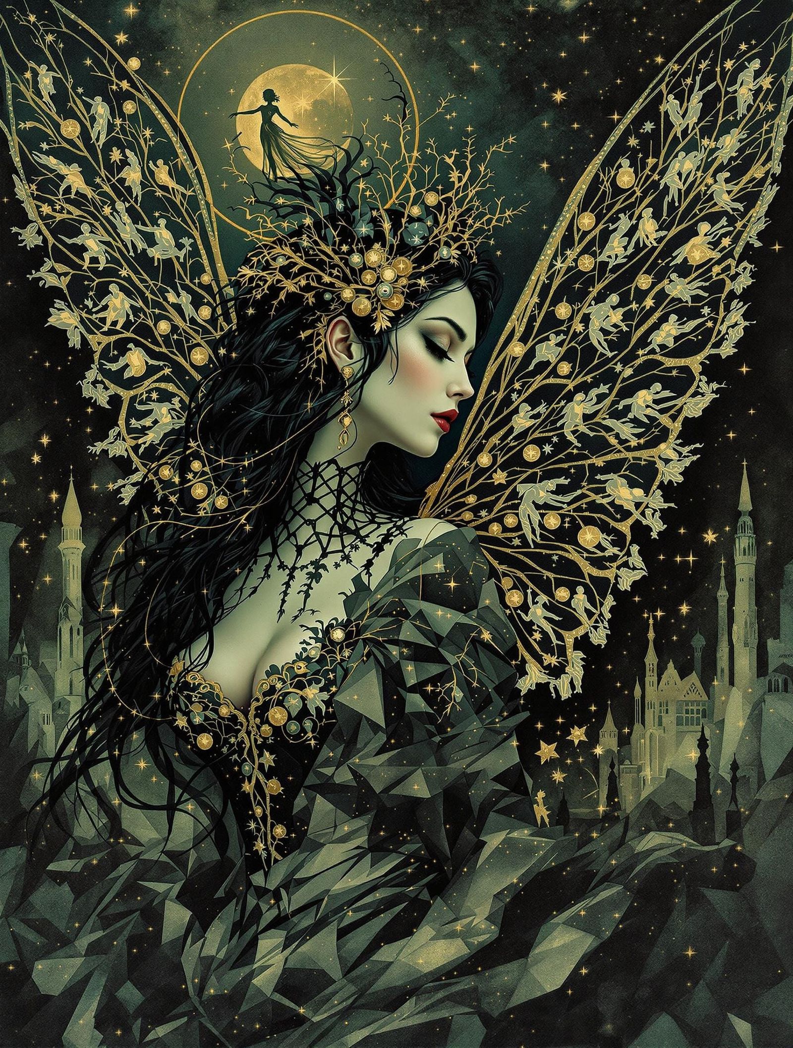 Victorian Widow Fairy Amidst Arsenic Stained Gothic Ruins