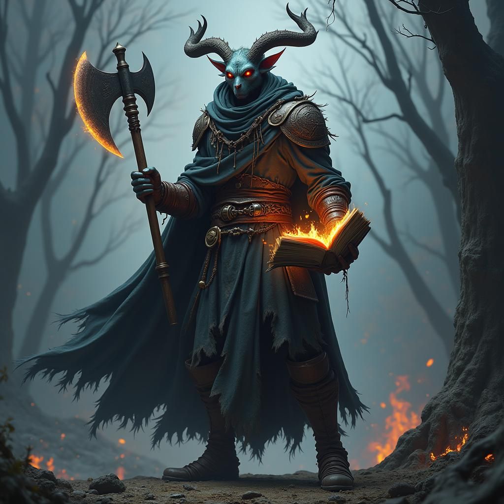 Heroic Fetchling with Axe and Tome