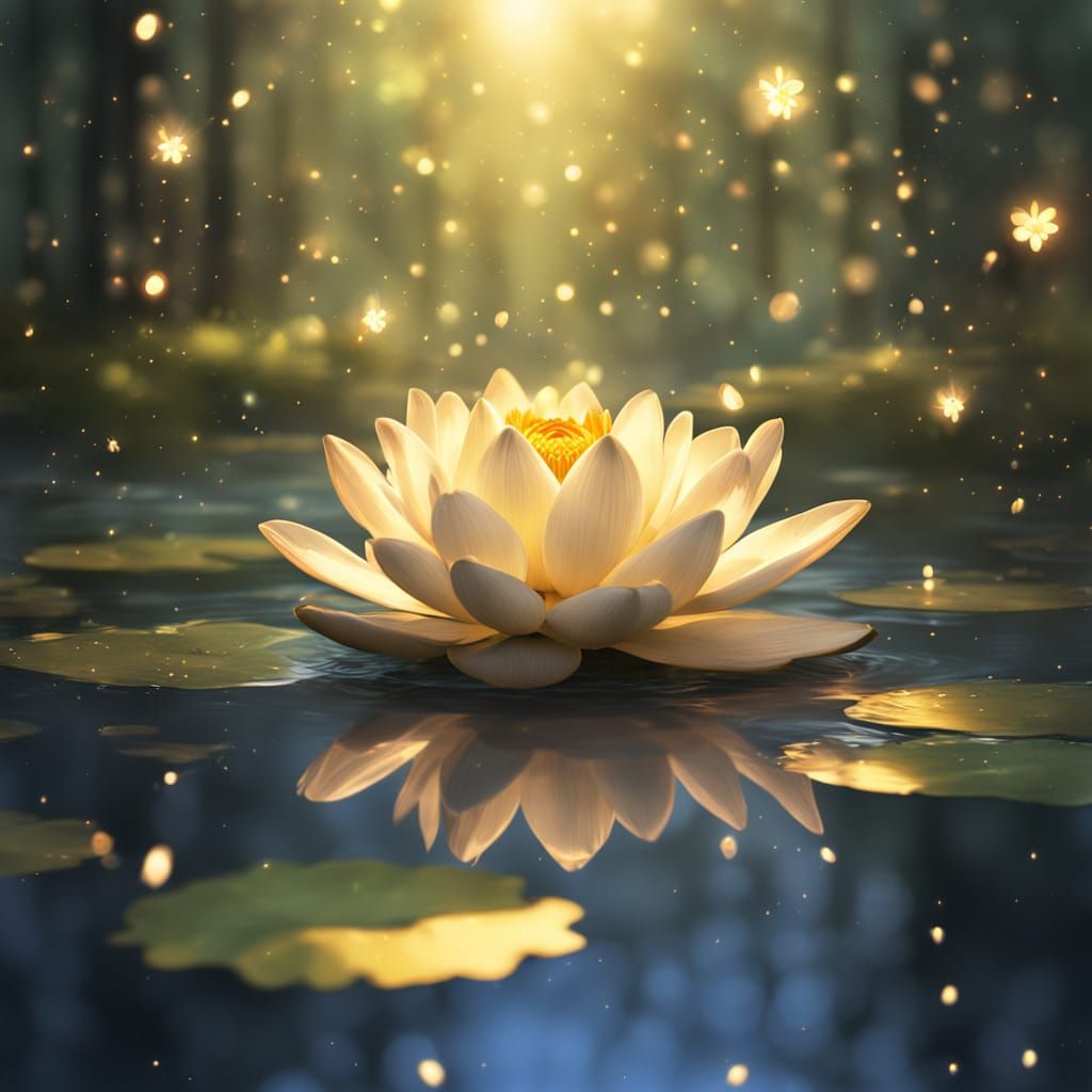 Sacred Lotus Blooms in Mystical Serenity