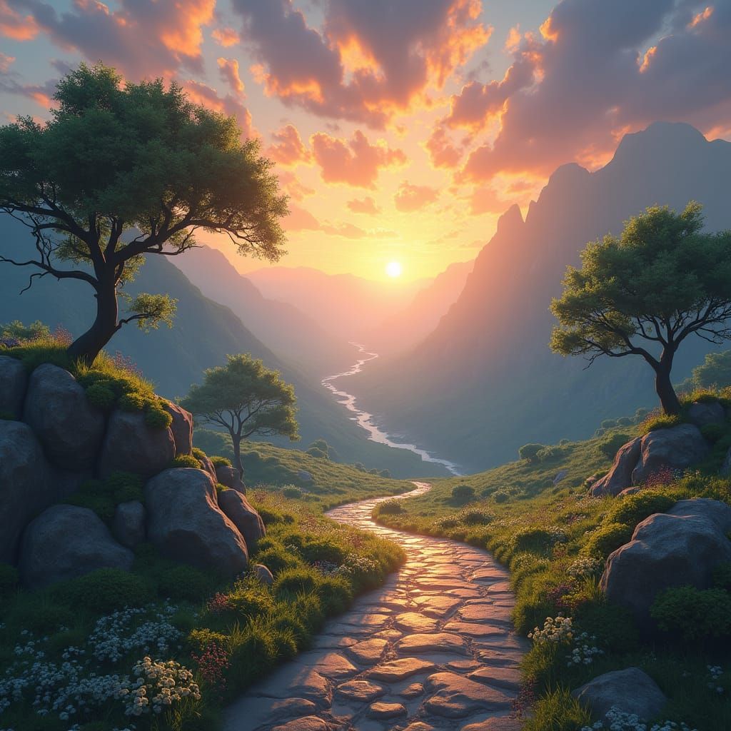 Life's Journey: A Symbolic Matte Painting of Growth