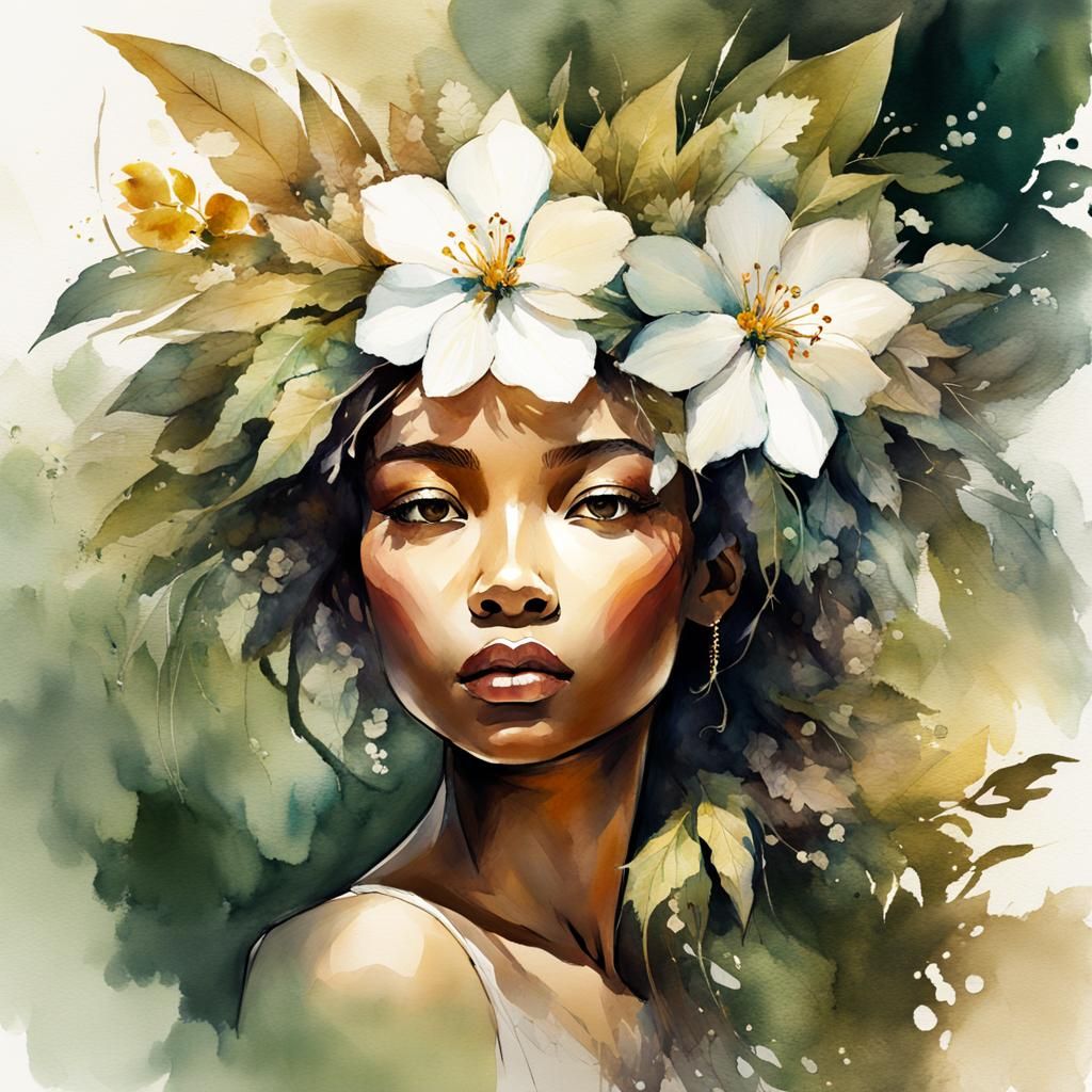 Enchanting Flower Fairy Digital Watercolor Illustration
