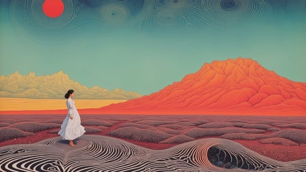 Op-Art Nomad in Desert Glitch Horizon