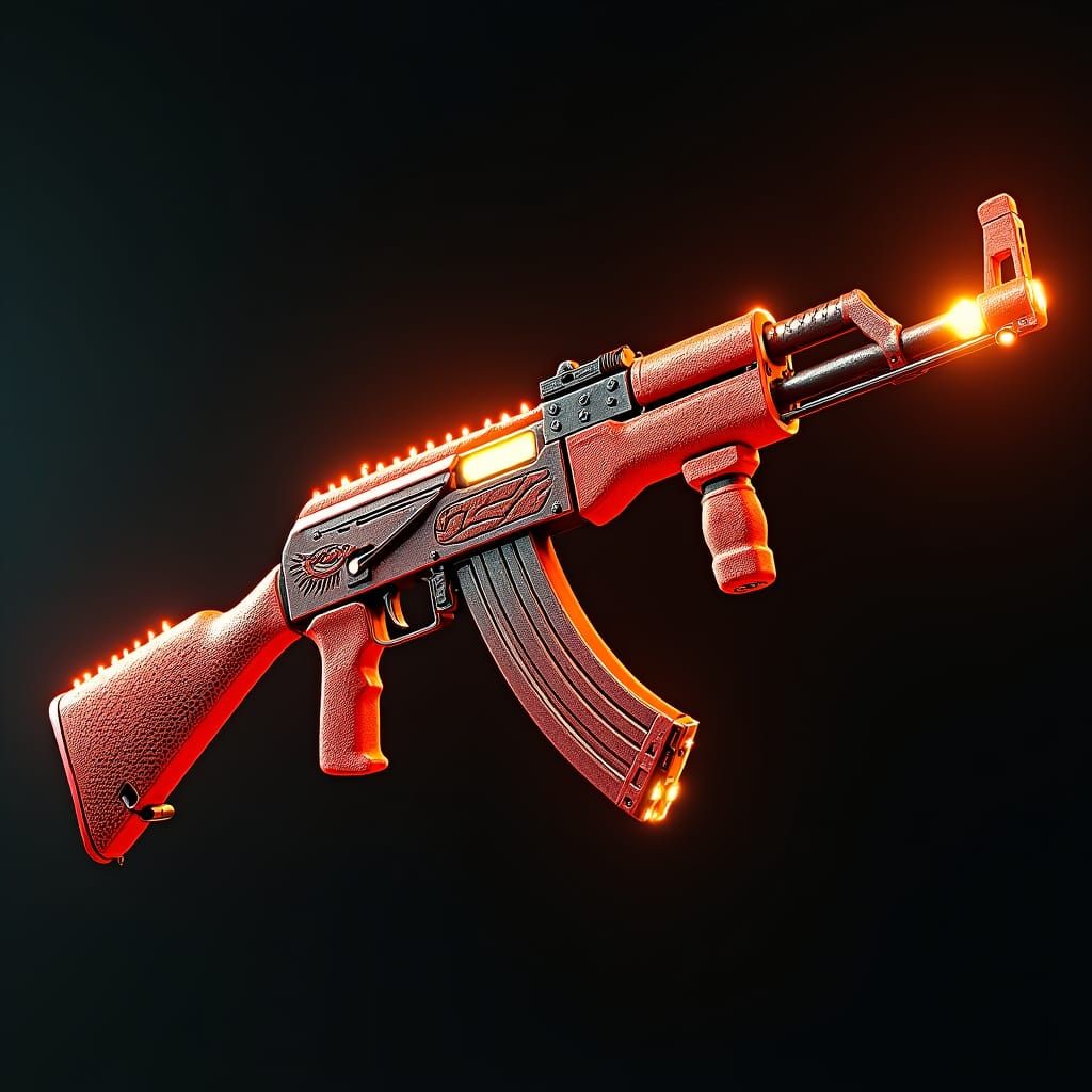 Crimson AK47 with Fire Dragon Design in 8k