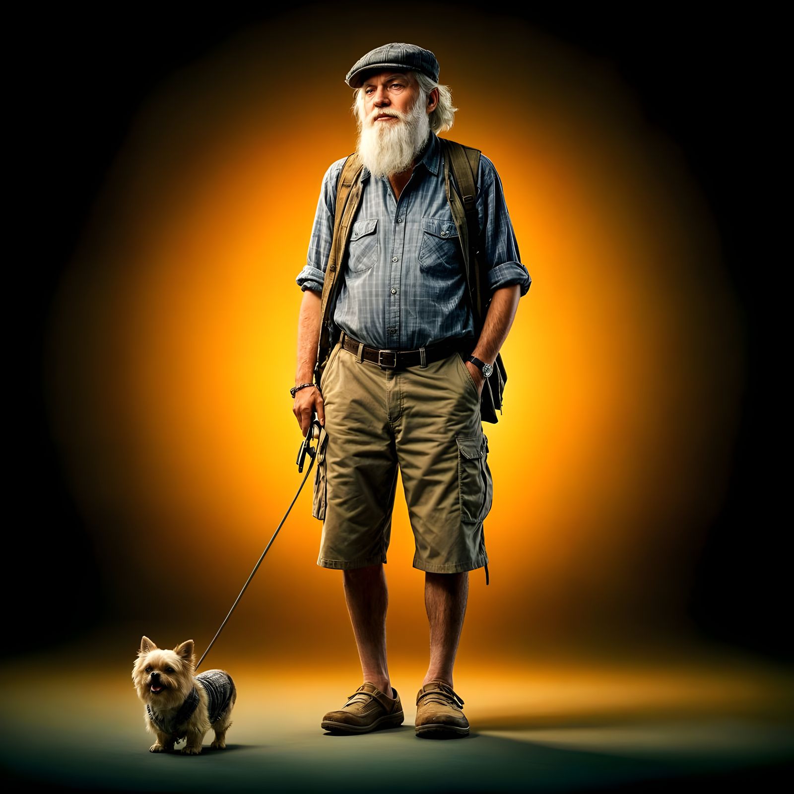 Elderly Gentleman Strolls with Faithful Companion