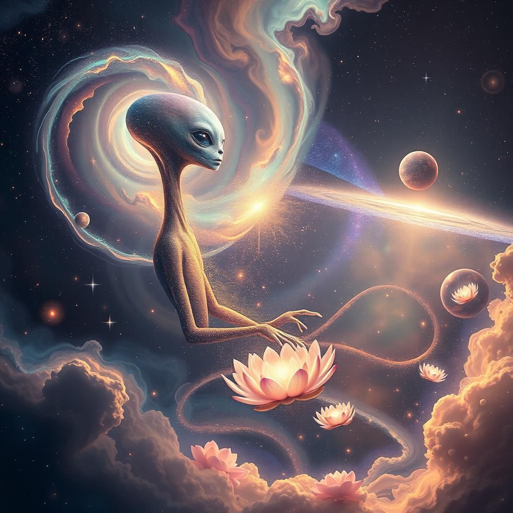 Cosmic Alien Weaving Stardust into Planets in 8K