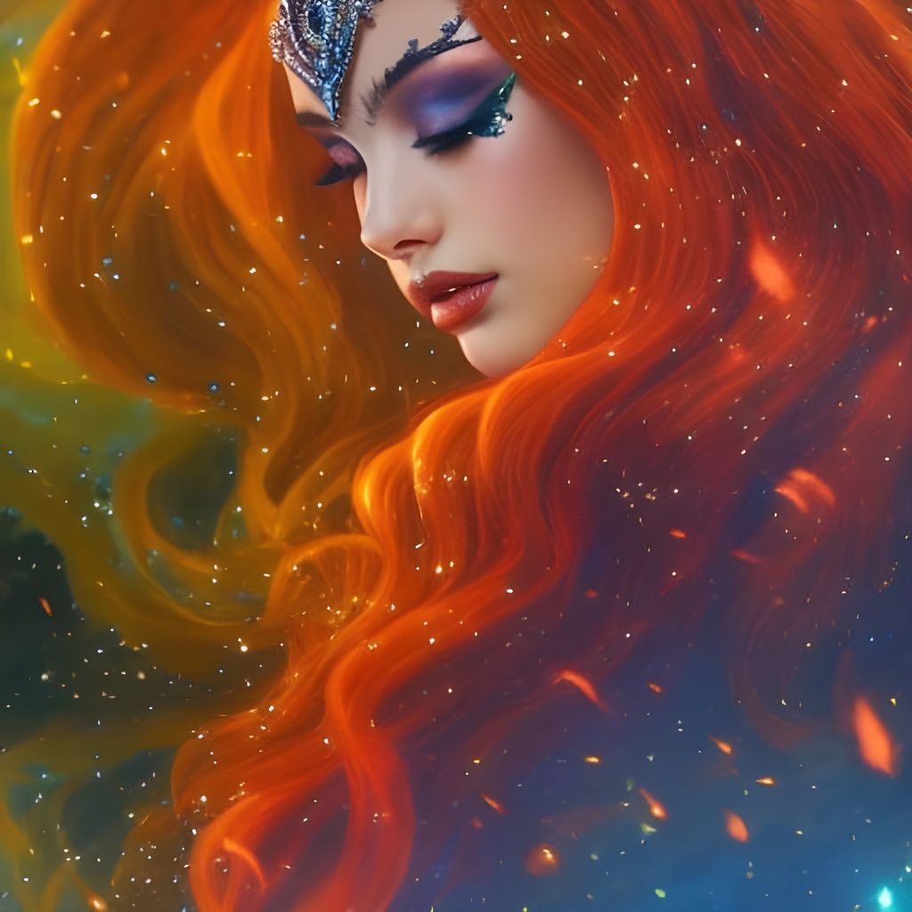 Fiery Princess in Volcanic Pit: Digital Art