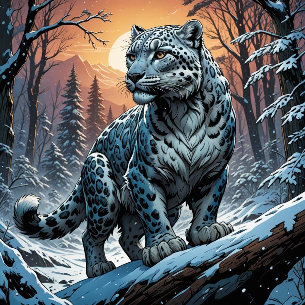 Snow Leopard Eagle Hybrid in Comic Book Art