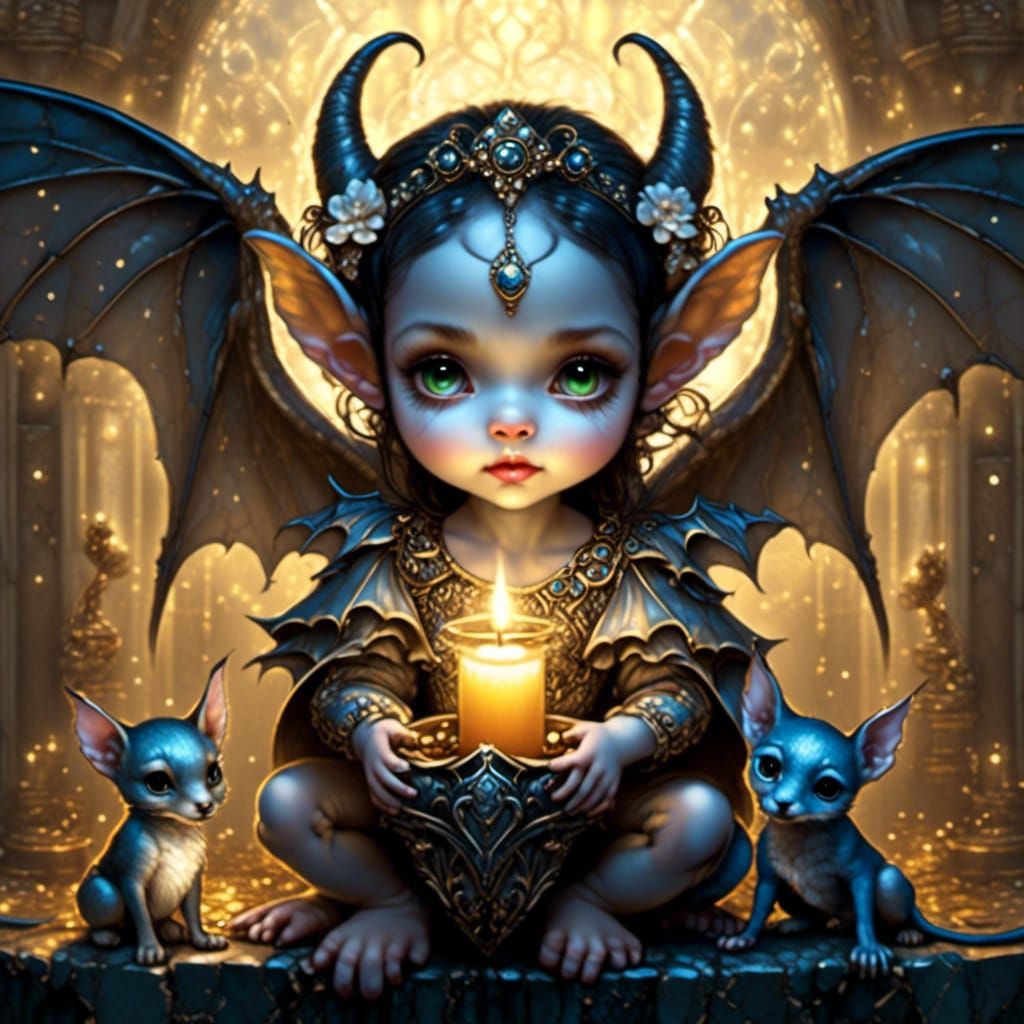 Glittering Gargoyle in Surreal Fantasy Digital Art