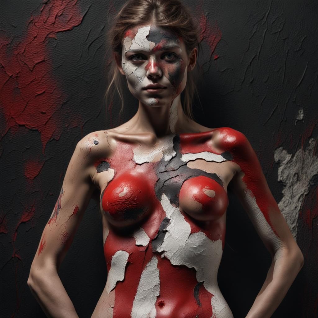 Woman's Body Painting in Oil, Detailed Matte Finish
