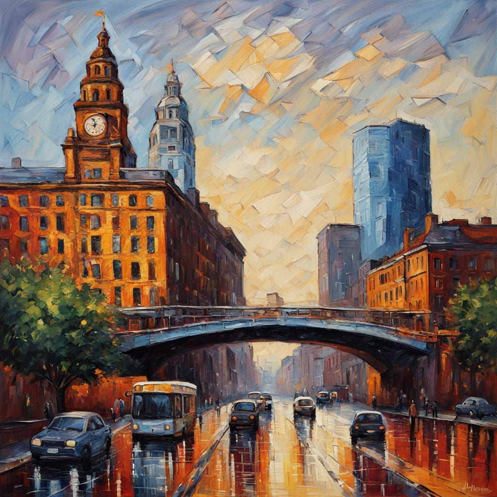 Neo-Impressionist Oil Painting of Liverpool City