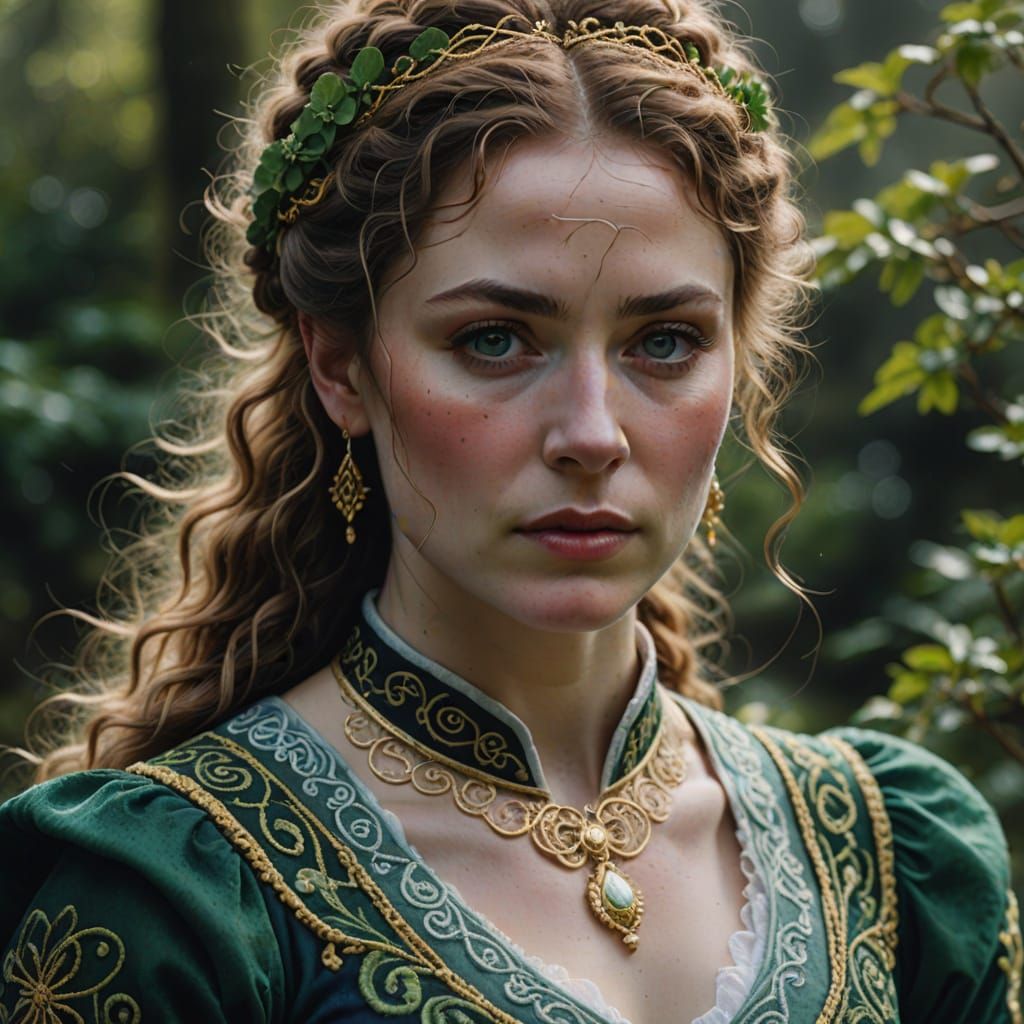 Irish Dancer Portrait with Embroidery in Splash Art Style