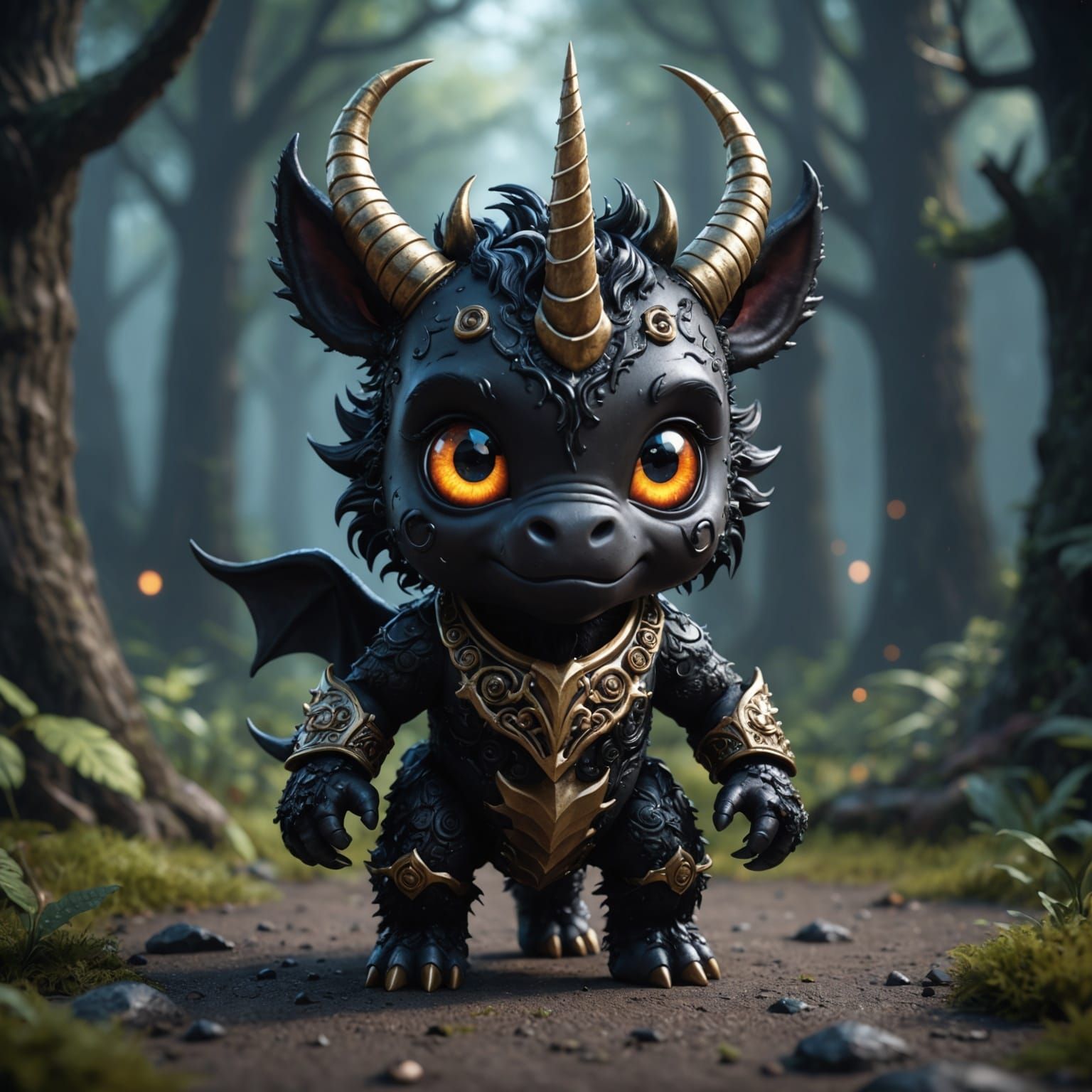 Cute Black Unicorn Monster Baby in Detailed Digital Art