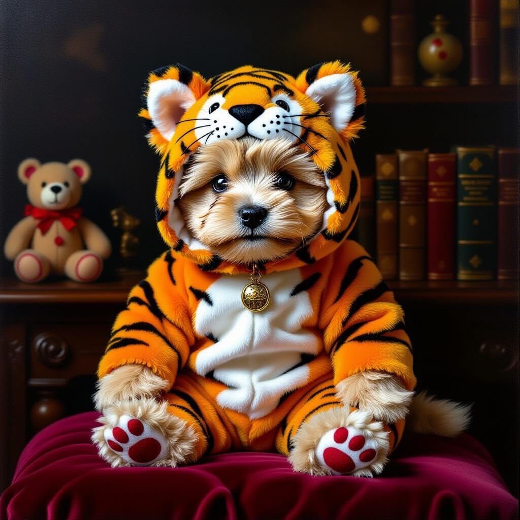 Puppy in Tiger Costume, Dutch Golden Age Style