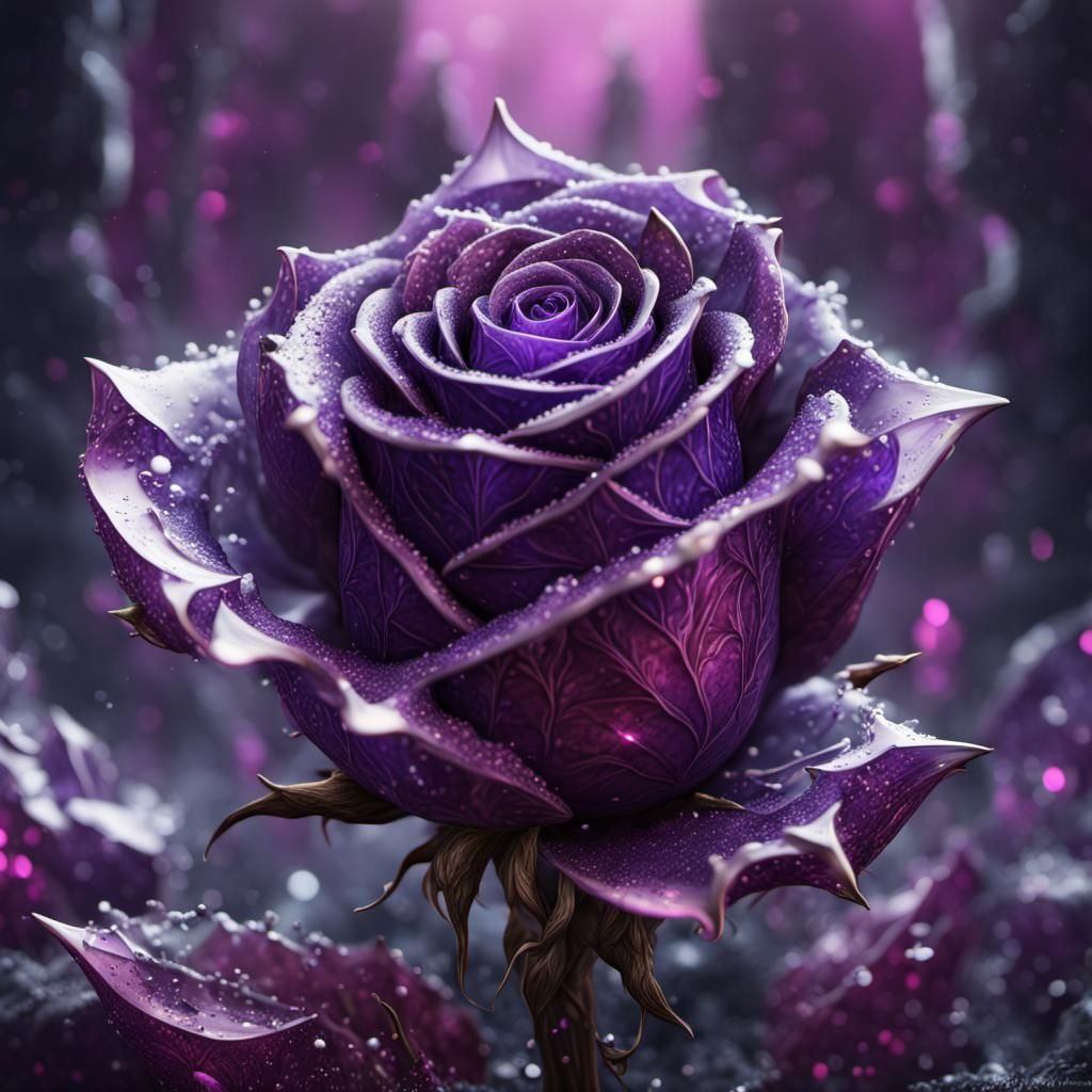 Kiss from a Purple Crystal Rose in Detailed Digital Art