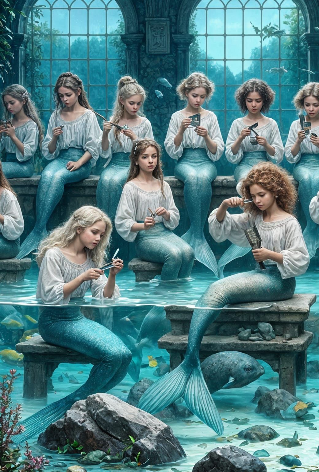 Mermaid School Scene in Luminist Style