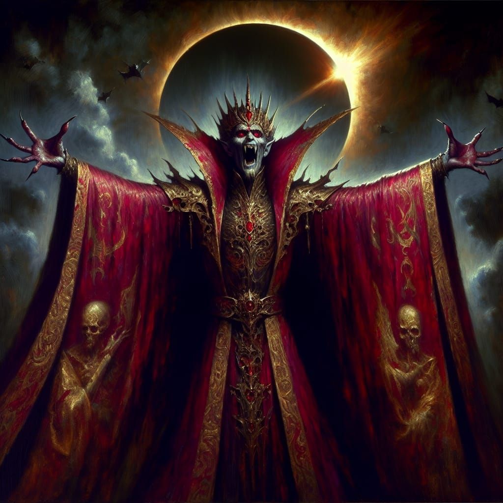 Dark Fantasy Vampire Sorcerer Under Solar Eclipse