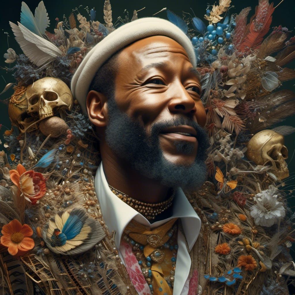 Hyperrealistic Portrait of Marvin Gaye in Maximalist Style