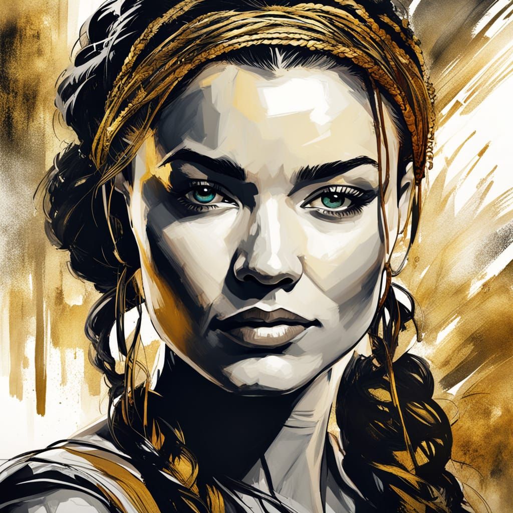 Intricate Braids and Gold Circlet in a Swirling Abstract Bac...