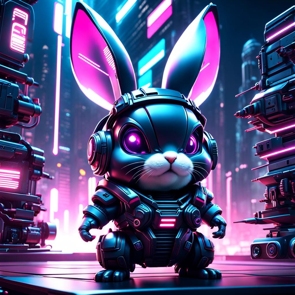 Cyberpunk Bunny in 3D Game Cinematic Style