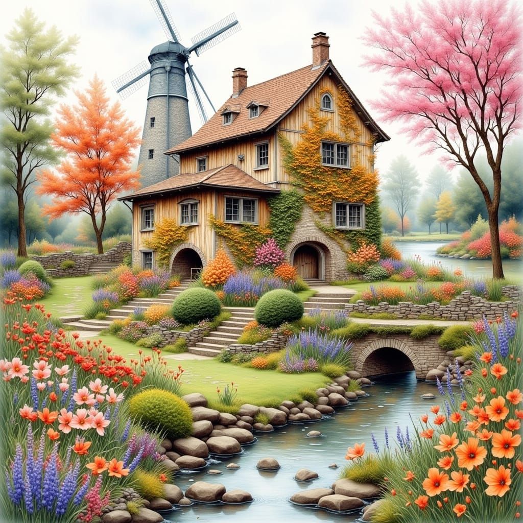Whimsical Dutch Clog House in Watercolor Style