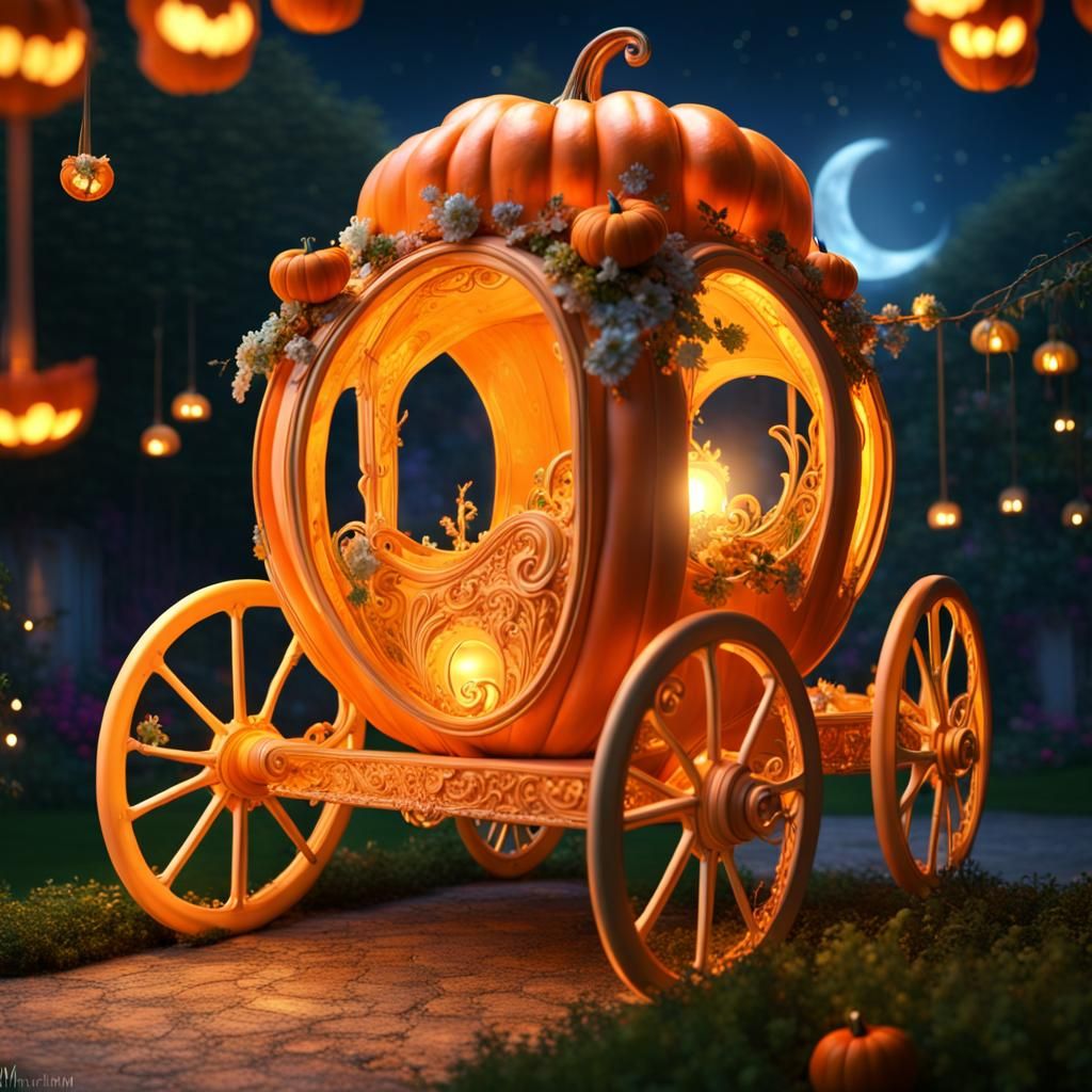 Fairytale Pumpkin Carriage in Enchanted Garden