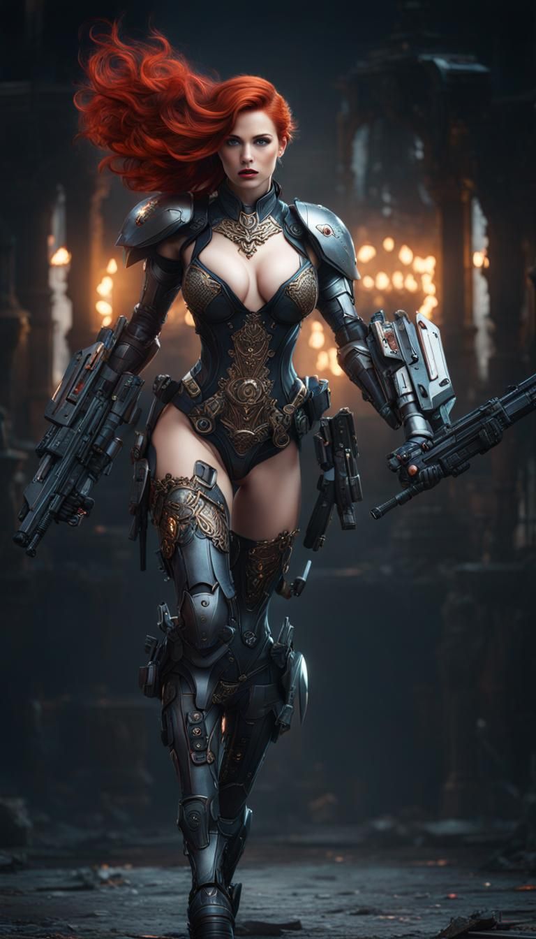 Redhead Android with Robot Arms: Hyperrealistic Concept Art