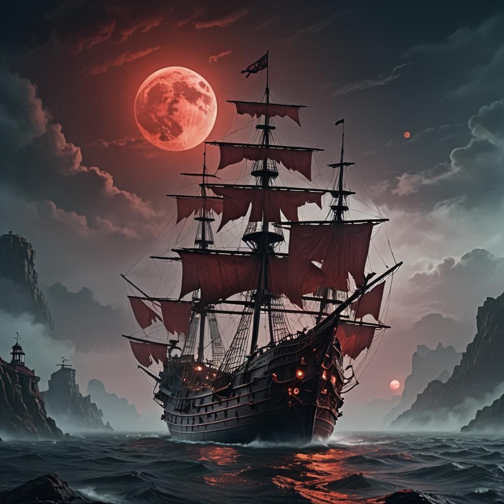 Ghost Pirate Ship in Dreamscape Neo-Noir Style
