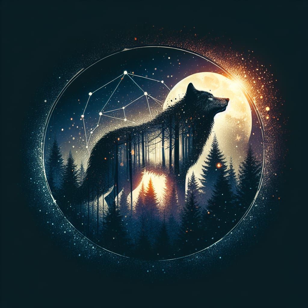 Epic Wolf Silhouette in Dark Fantasy Forest