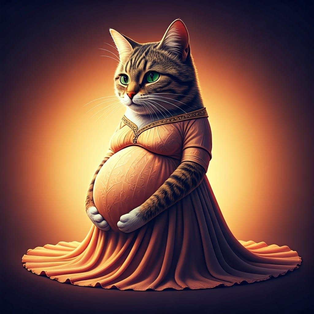Pregnant Cat in Dress: Pixar-Style 3D Render